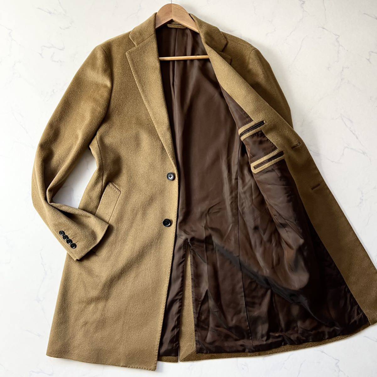 E9 〈希少サイズXL〉ESTNATION〈COLOMBO生地〉チェスターコート ウール キャメル 50 XL相当 エストネーション