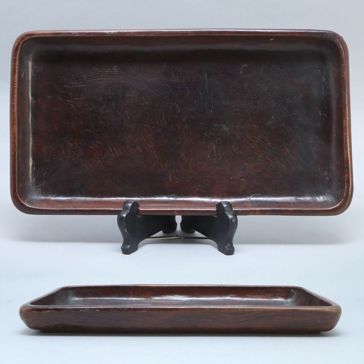 [140780]肥松無垢材 長方盆 横30.7×縦16.8cm◆煎茶道具/煎茶盆/茶器/老松/天然木/刳り貫き/木工/民藝/古道具/時代/骨董/うぶ品