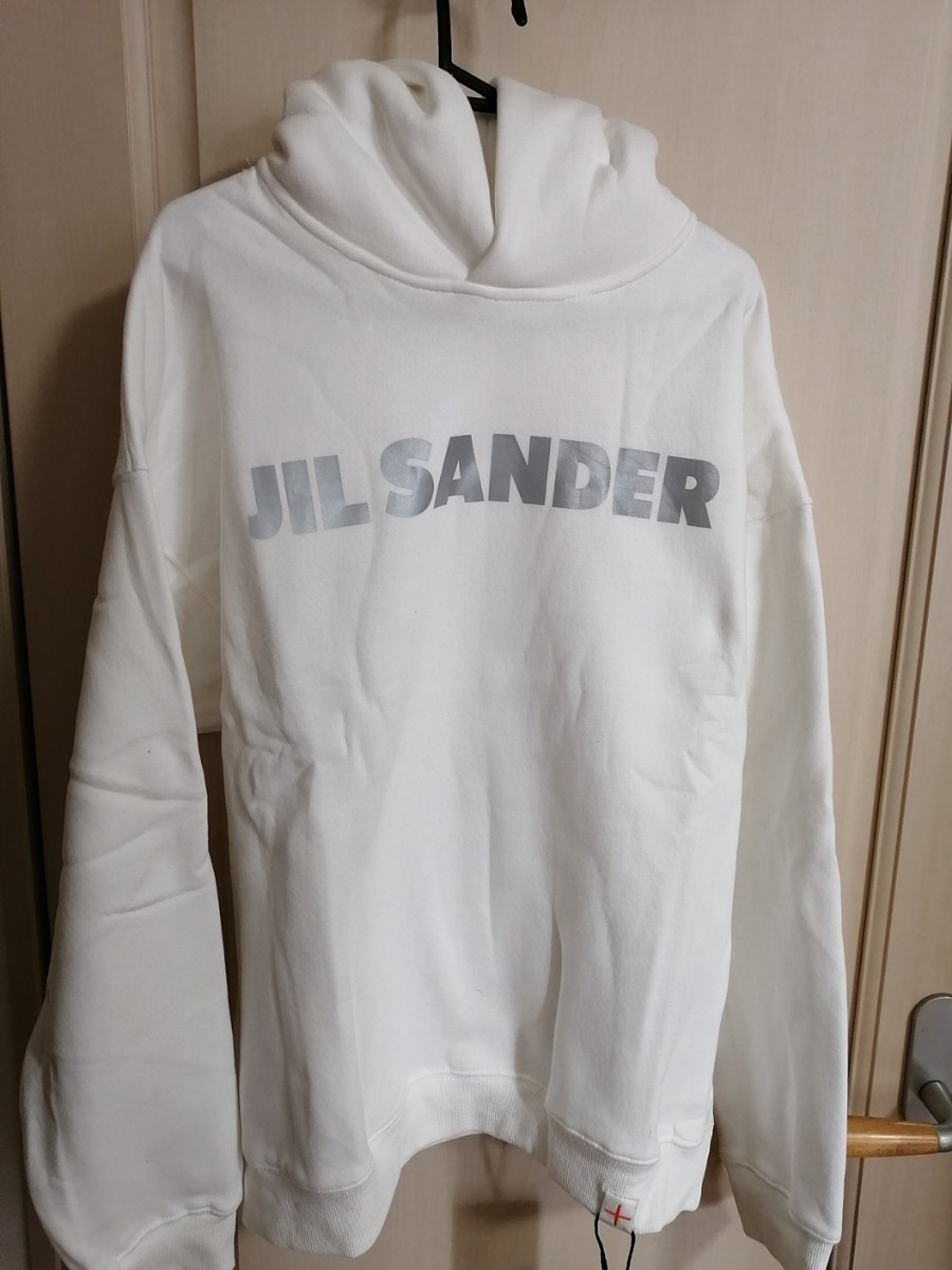 ★☆新品未使用☆★JILSANDER＋　ジルサンダープラス　フロントロゴ　リフレクターロゴ　パーカー　サイズL　ホワイト　白