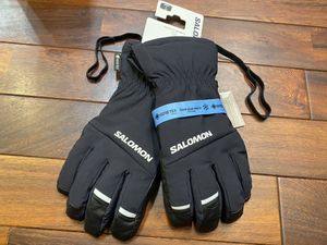 ★ SALOMON サロモン スキー スノーグローブ 本革 ブラック 5本指手袋 ゴアテックス size