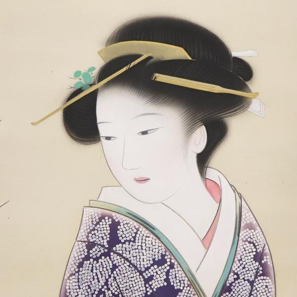 真作】【WISH】中村貞以 日本画 金泥仕様 掛軸 絹本 ◇美人名幅 〇美人