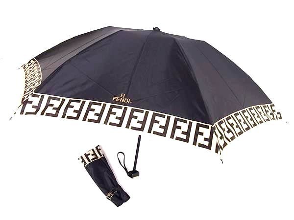1円 同様 FENDI フェンディ ズッカ柄 2段折り 折りたたみ傘 折り畳み傘 高級傘 アンブレラ 雨具 レディース ブラック系 ...