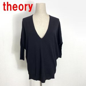 A3280 セオリー 七分袖ニット セーター ウール theory ブラック Vネック ドルマンスリー
