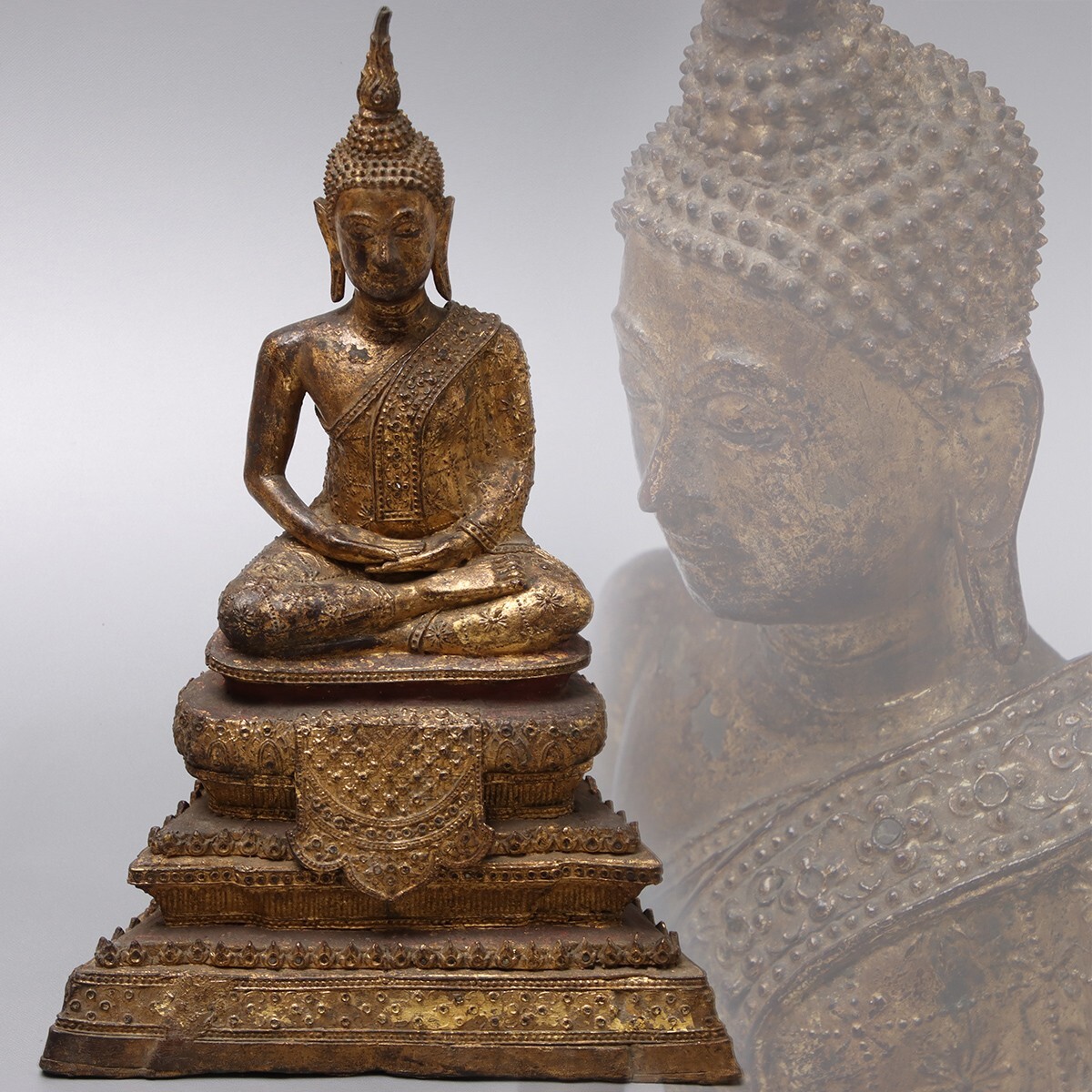 PF859. 時代仏教美術 古銅 鍍金 タイ仏 高さ33.5cm 重さ6.25kg / 仏像置物飾り物(仏像)｜売買されたオークション情報 ...
