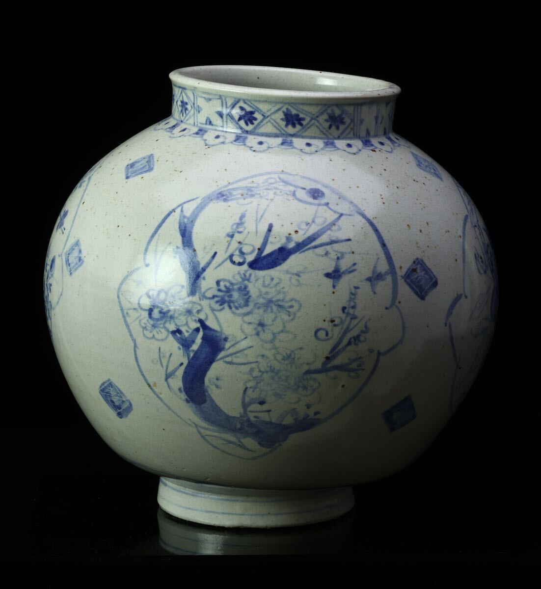 韓国　染付　壺　花瓶　時代物　工芸 朝鮮美術 花瓶 壺 染付 花器 壷 飾壺 花入 李朝 韓国 青磁 白磁 青(李