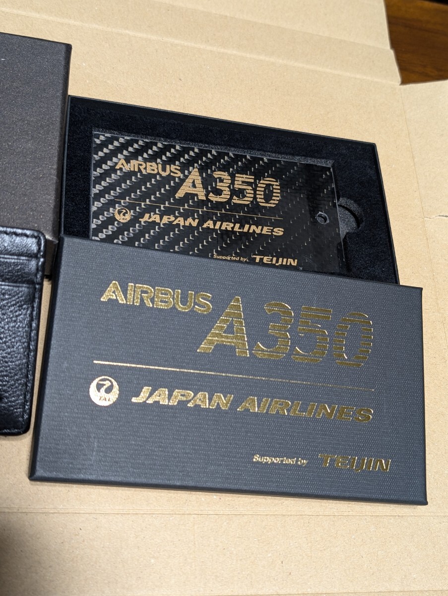 JAL 日本航空 エアバス A350 ネームタグ カーボン レザーコインケース