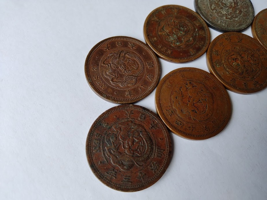 2銭銅貨　128枚　まとめて　古銭　旧貨幣 2銭銅貨 128枚 まとめて 古銭 旧貨幣 2銭銅貨 (竜2銭銅貨)の買取価格