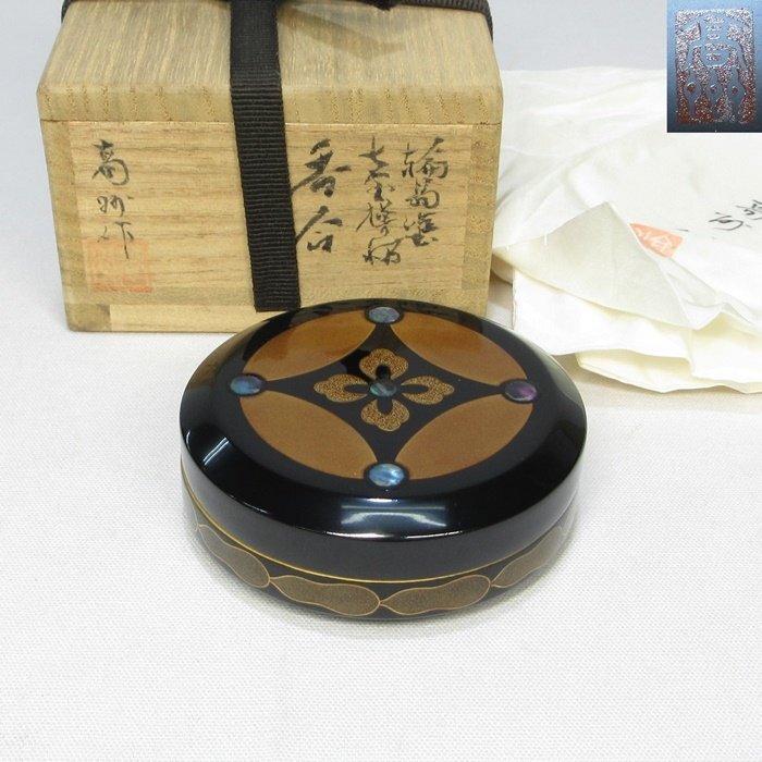 A0026】茶道具 遠州好 輪島塗 蒔絵師 高州 青貝入り 花菱七宝 瓢箪
