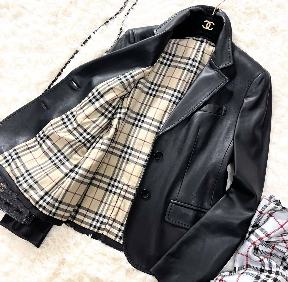 大きいサイズ 美品 バーバリー BURBERRY バーバリーロンドン レザー