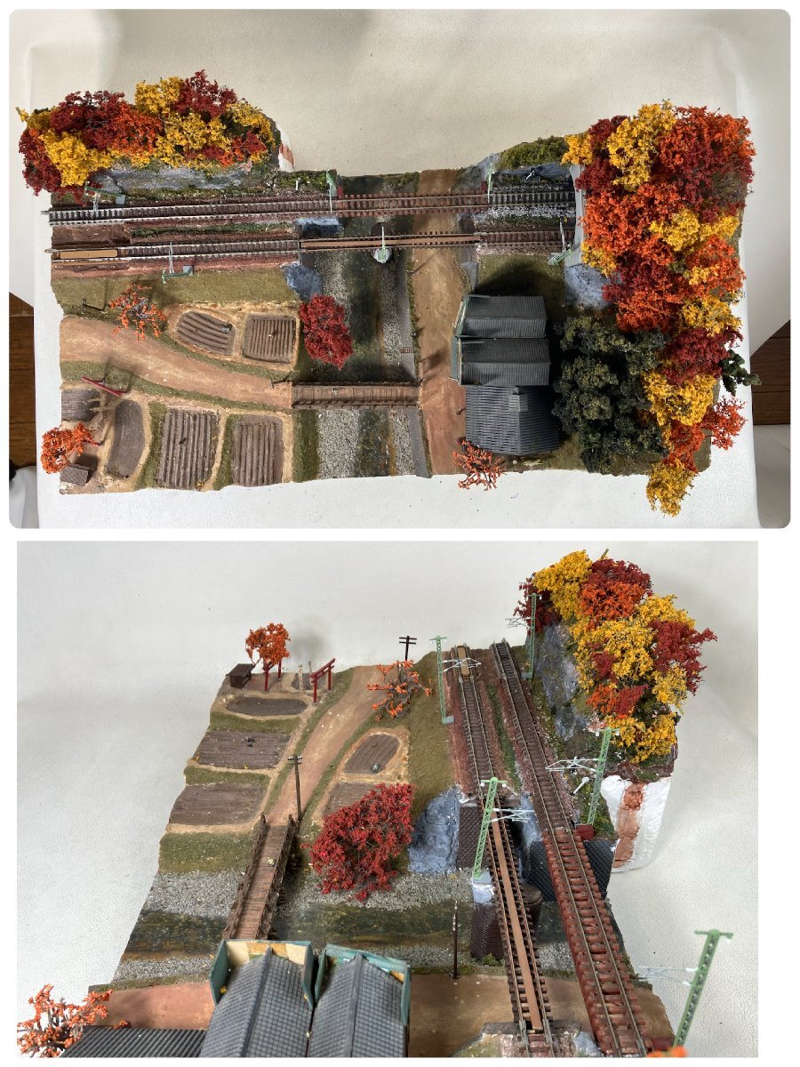 Nゲージ 鉄道模型 ジオラマ 昭和 秋の山間の商店 田園風景 紅葉 自作