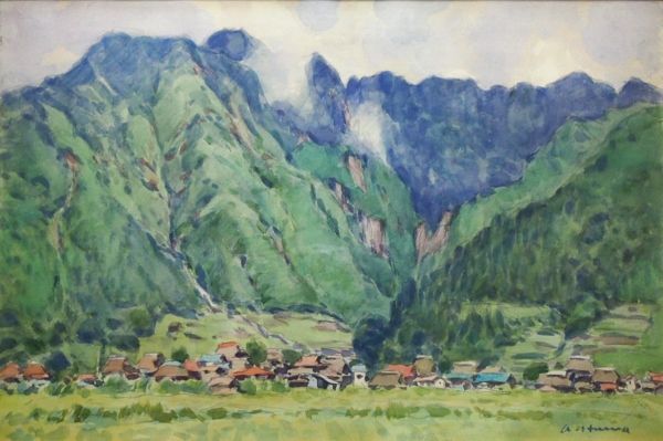 真作保証】 不破章 「西湖」 水彩画 約10号 風景画 日本水彩画会理事長