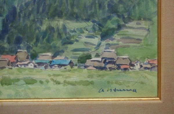 真作保証】 不破章 「西湖」 水彩画 約10号 風景画 日本水彩画会理事長