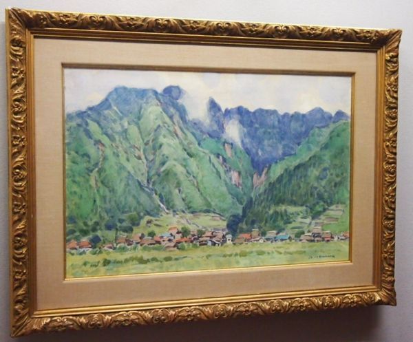真作保証】 不破章 「西湖」 水彩画 約10号 風景画 日本水彩画会理事長