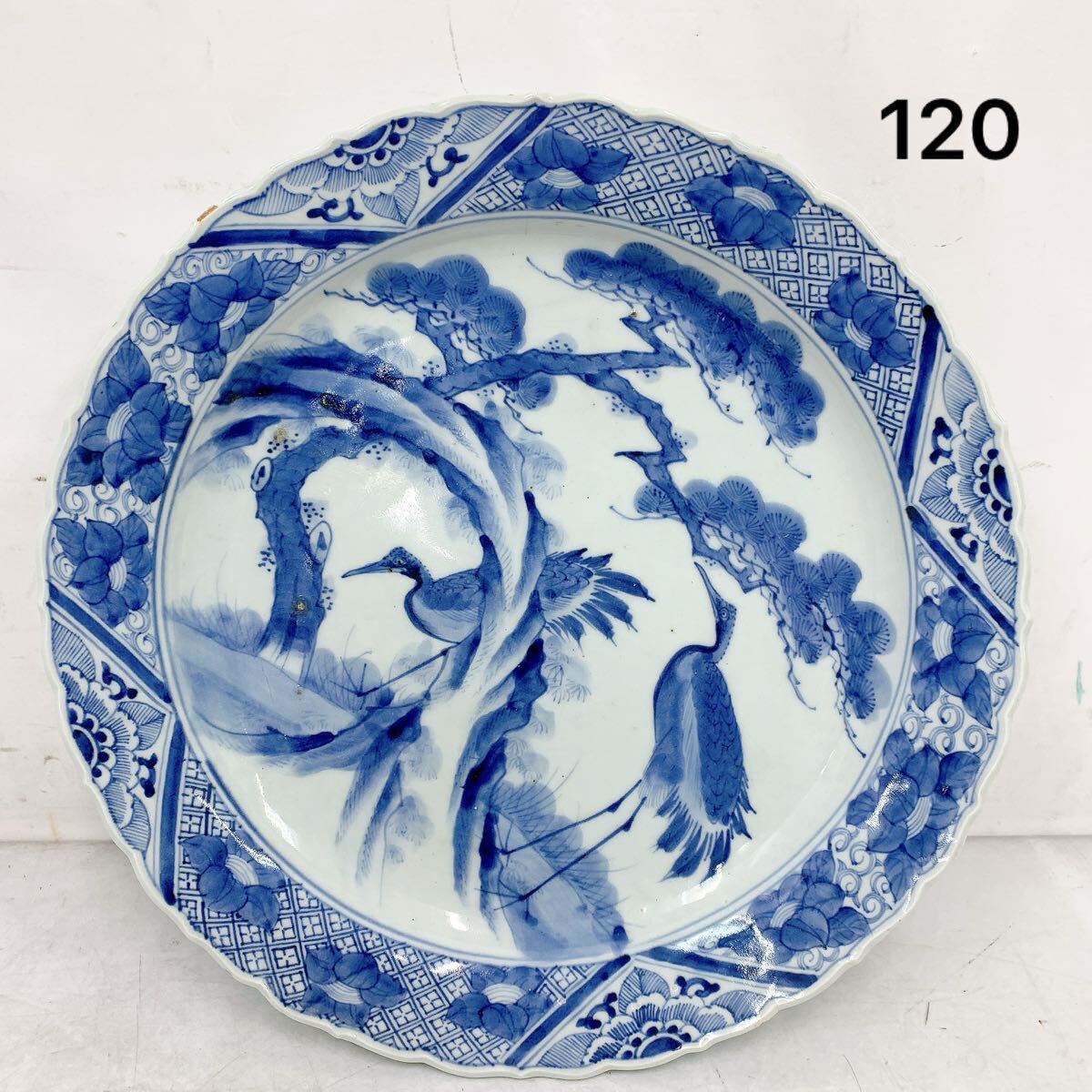 11SA153 伊万里染付 古伊万里松鳥図大皿 太明成化年製 古美術 染付時代