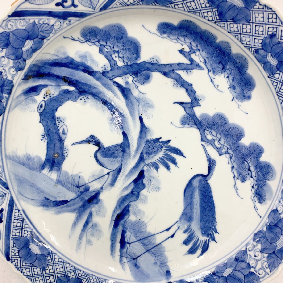 11SA153 伊万里染付 古伊万里松鳥図大皿 太明成化年製 古美術 染付時代