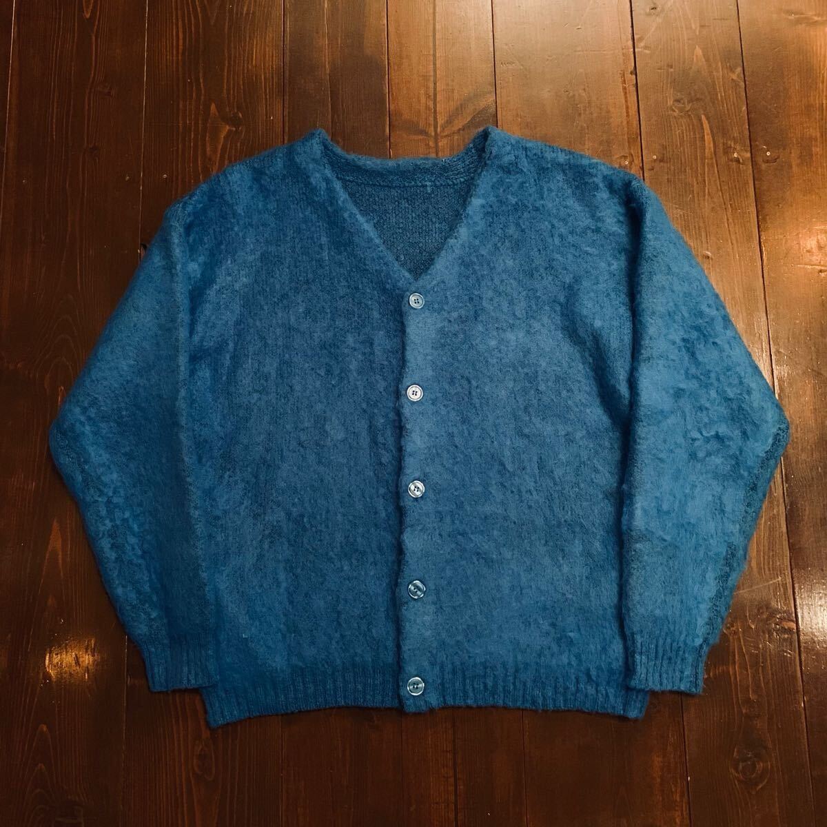 ターコイズブルー単色 60s〜ヴィンテージ USA UNKNOWN モヘア混 