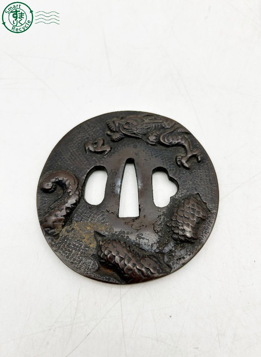 AL0601486 □刀の鍔 3点セット 石黒 鍔 龍 在銘 刀装具 彫刻 装飾 武器