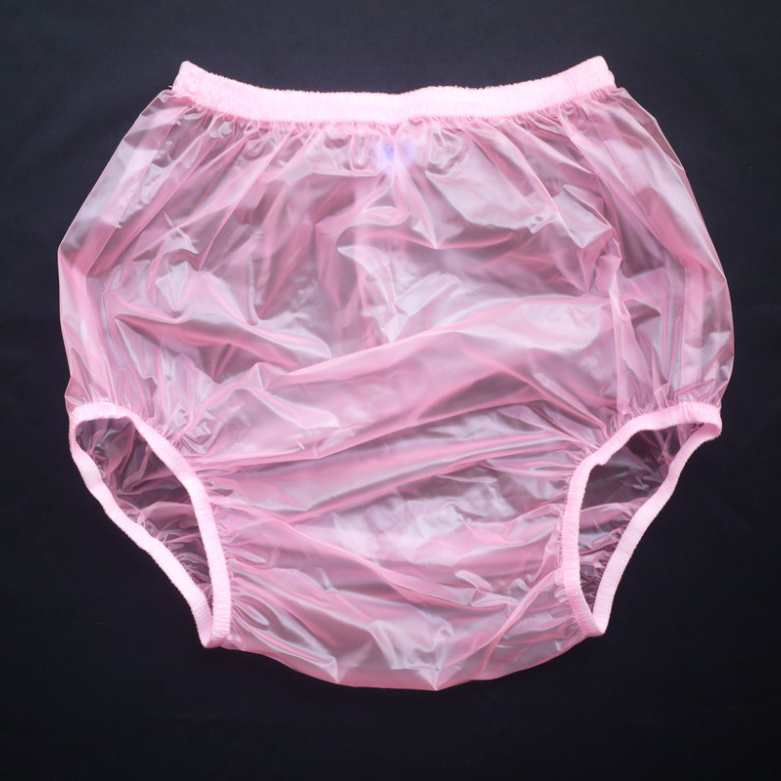 Lサイズ☆半透明ピンク☆PVC大人用おむつカバー☆防水パンツ／塩化