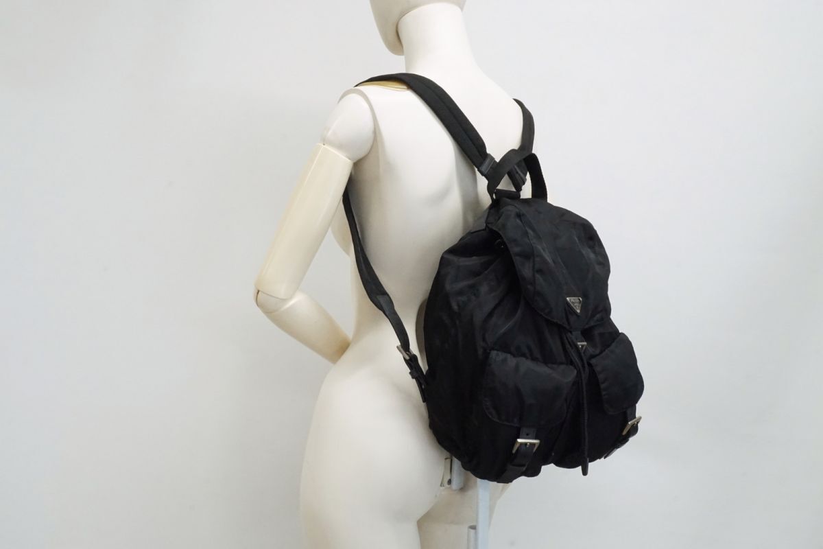極美品 PRADA プラダ テスートナイロン 巾着 リュック バックパック 黒 