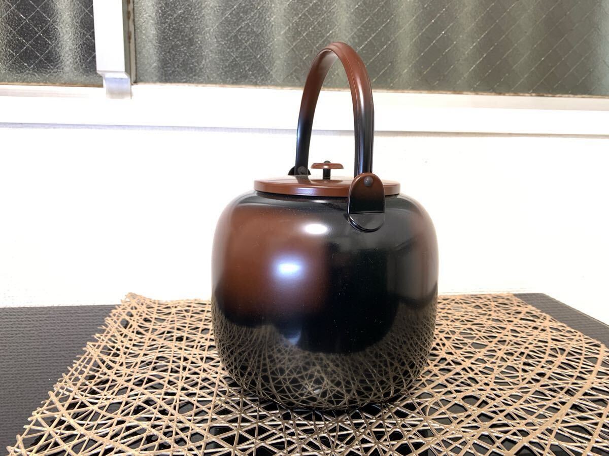 未使用品 水注 銅製 口蓋付 腰黒 やかん 茶道具 薬缶 古道具 箱付 骨董 