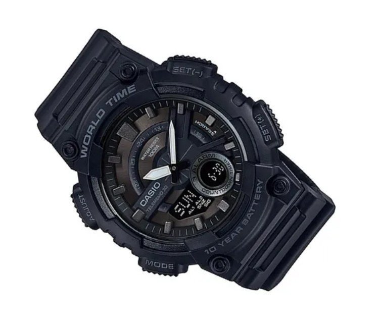 1円～1スタ 【電池交換不要】【存在感抜群】FULL BLACK 新品未使用ＣasioカシオアナデジTough Solarタフソーラー100m防水世界時計_2