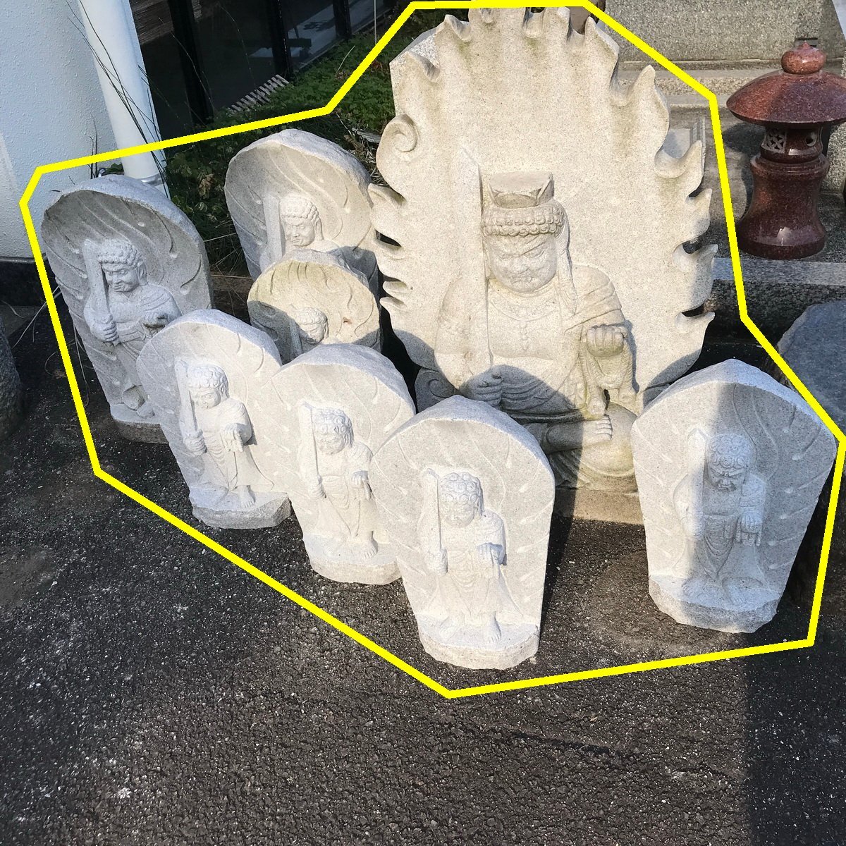 リ清【B】 石像 仏像 不動明王 不動尊★計8体セット■石彫刻■(高950x巾600x230mm)-1体 (高610x巾340x230mm)-2体 (高470x巾280x210mm)-5体