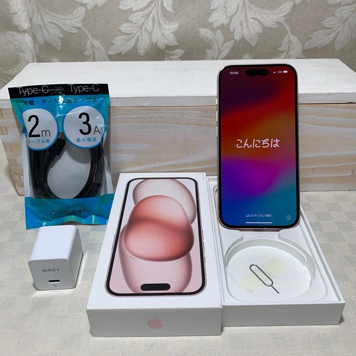 iPhone15 5G 128GB ピンク SIMフリー 箱/充電器/2m Type-C Type-C充電 