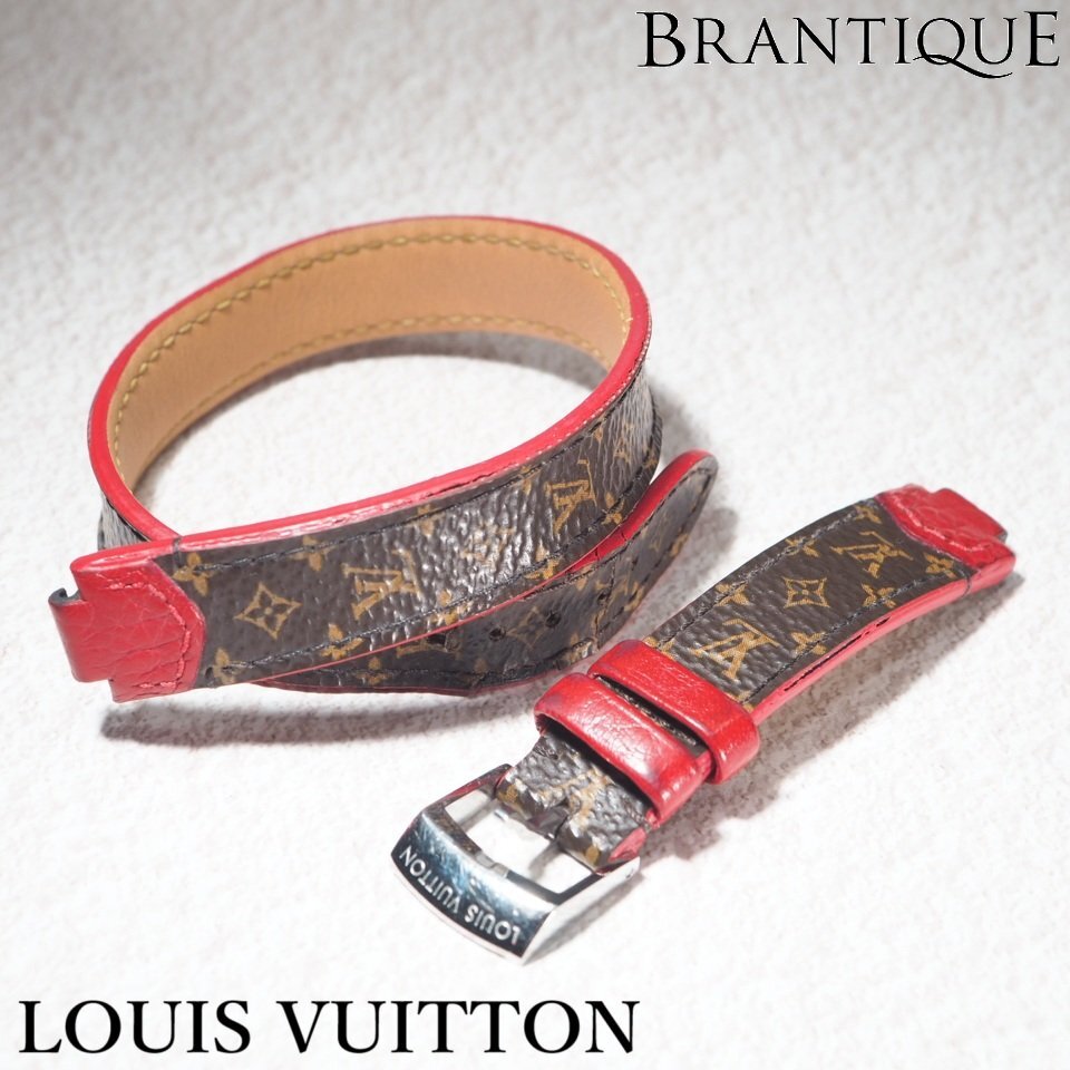 LOUIS VUITTON ルイヴィトン 腕時計用革ベルト モノグラム 赤 純正革