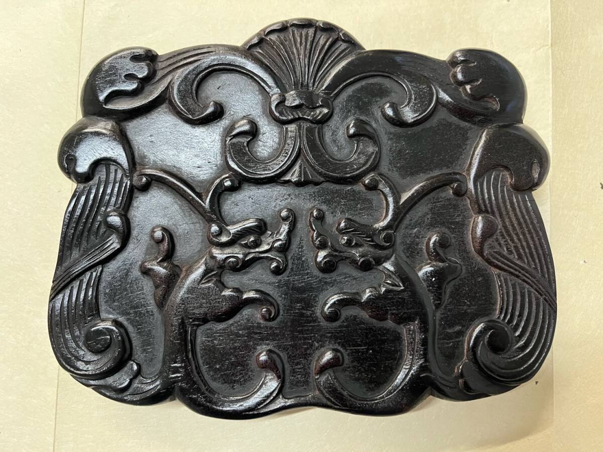 旧家うぶ品 時代物 唐物 硯 唐木 漢詩 龍刻 老抗 中国 古玩 文方四宝 