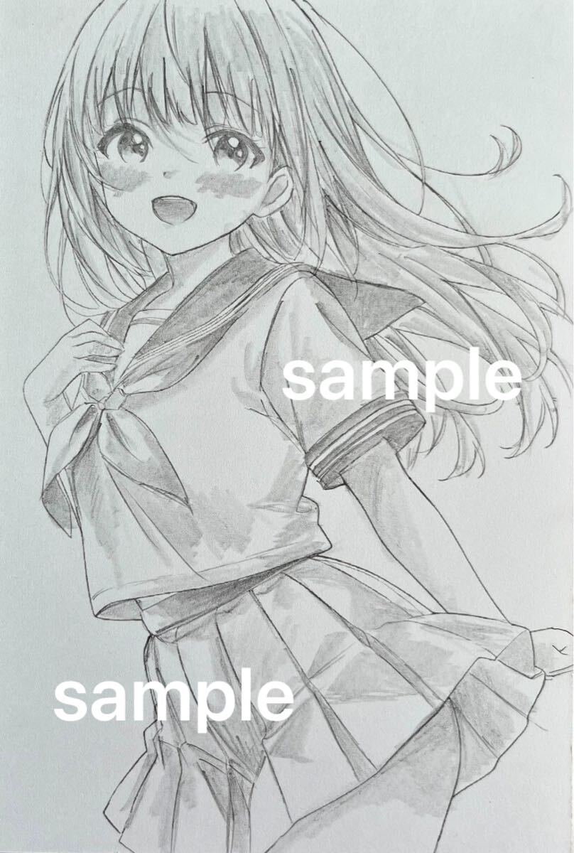 オリジナル ◇ 手描きイラスト ◇ セーラー服 女の子 【ハガキサイズ