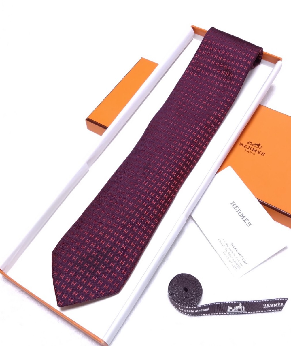 超美品【HERMES】エルメス／お箱付き／ネクタイ／ファソネライン