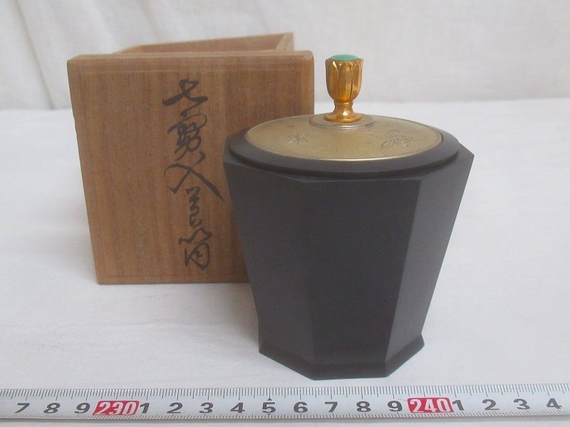 M1723 安藤七宝店 七宝焼 蘭彫文 八角 莨筒 香炉 灰皿 共箱(陶磁一般