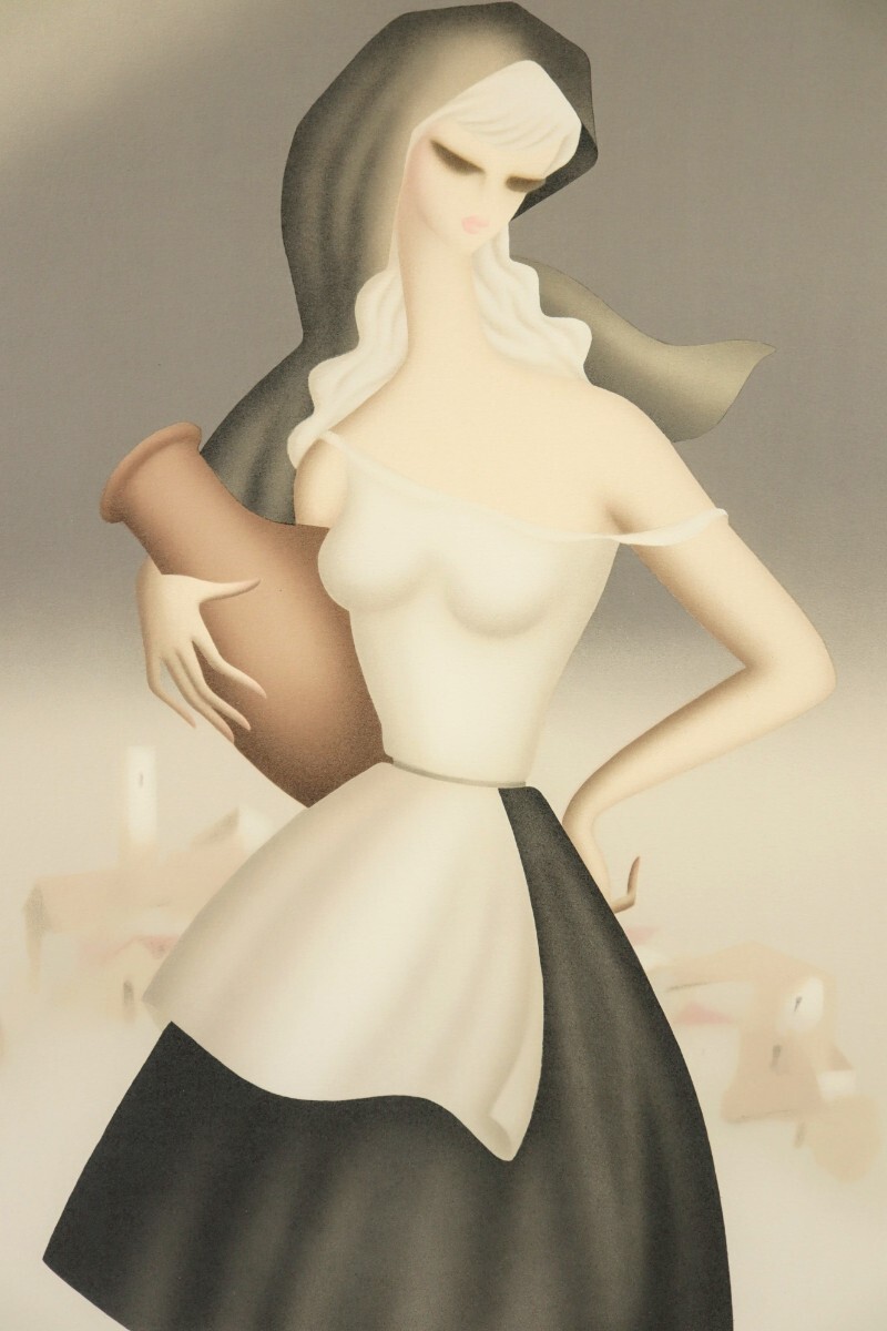 真作 東郷青児 リトグラフ「水を汲む女性」画38×49cm 鹿児島県出身