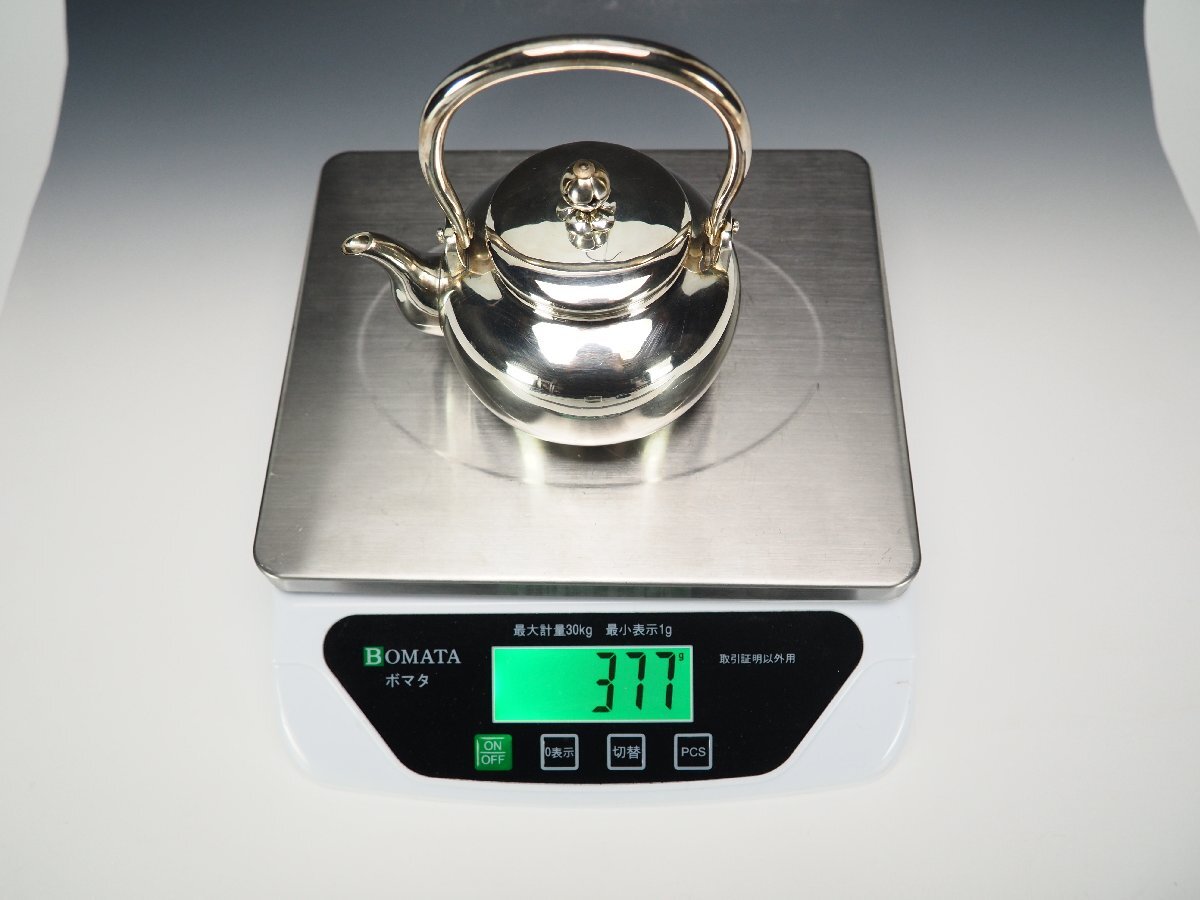 治】金工師『吉原寿亀』作 純銀製 急須☆銀重377g 煎茶湯沸 銀瓶