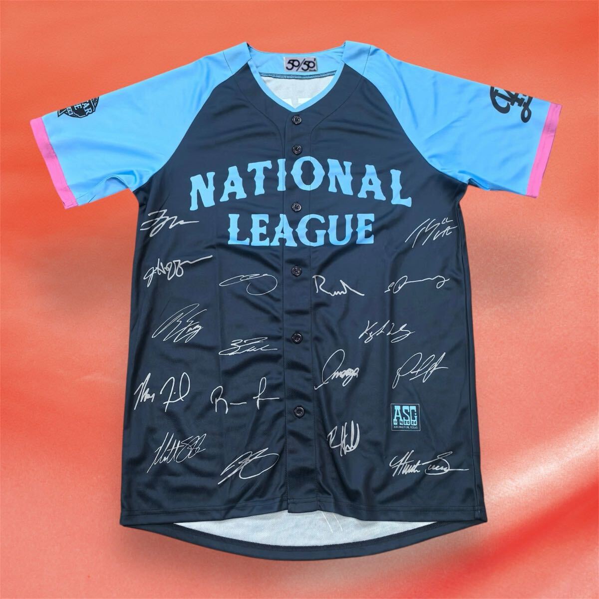 非売品 ドジャース 大谷翔平 MLB オールスター 2024 ナショナルリーグ 全選手サインプリントユニフォーム2.0 XLサイズ 今永昇太_1