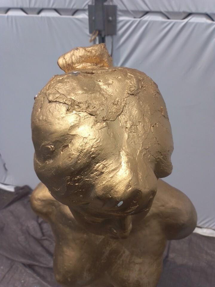 彫刻家【林昭三】石膏 少女像 高さ52㎝ 女性像 人物像 彫刻 美術品 日展会員 ◇林昭三作 像 女性◇約28×26×H105㎝ モニュメント 石膏像 石こう 古