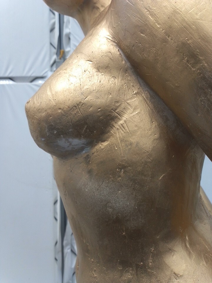 ◇林昭三作 像 女性◇約28×26×H105㎝ モニュメント 石膏像 石こう 古