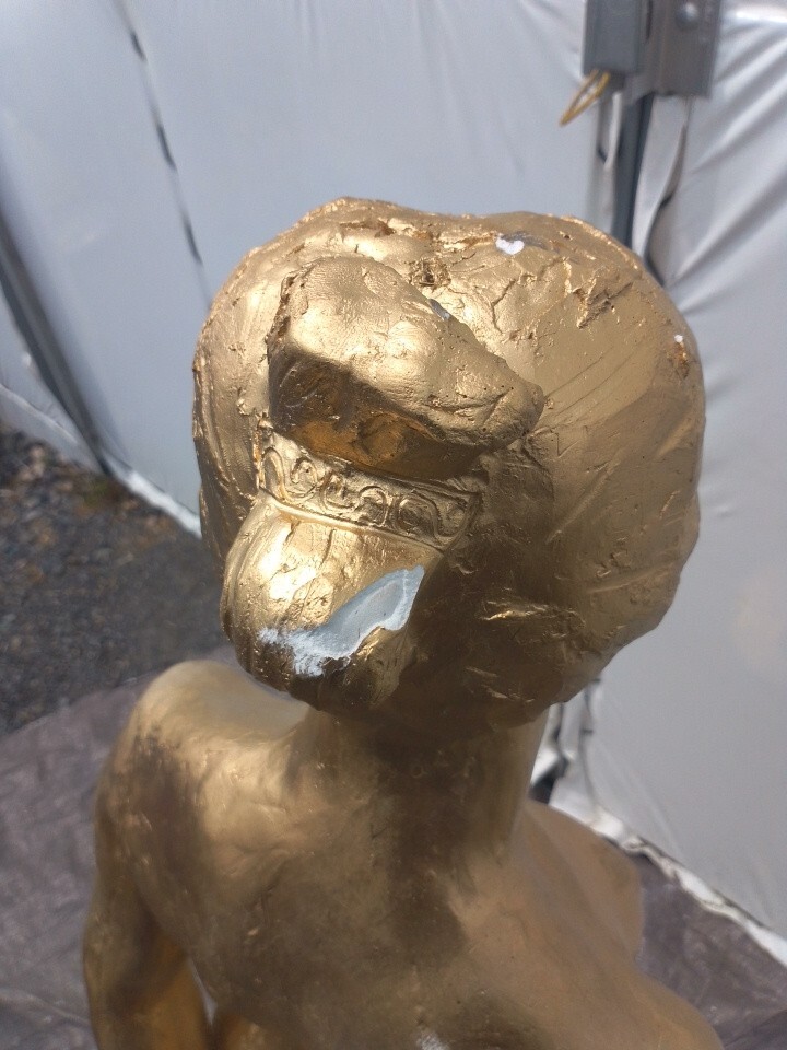 ◇林昭三作 像 女性◇約28×26×H105㎝ モニュメント 石膏像 石こう 古