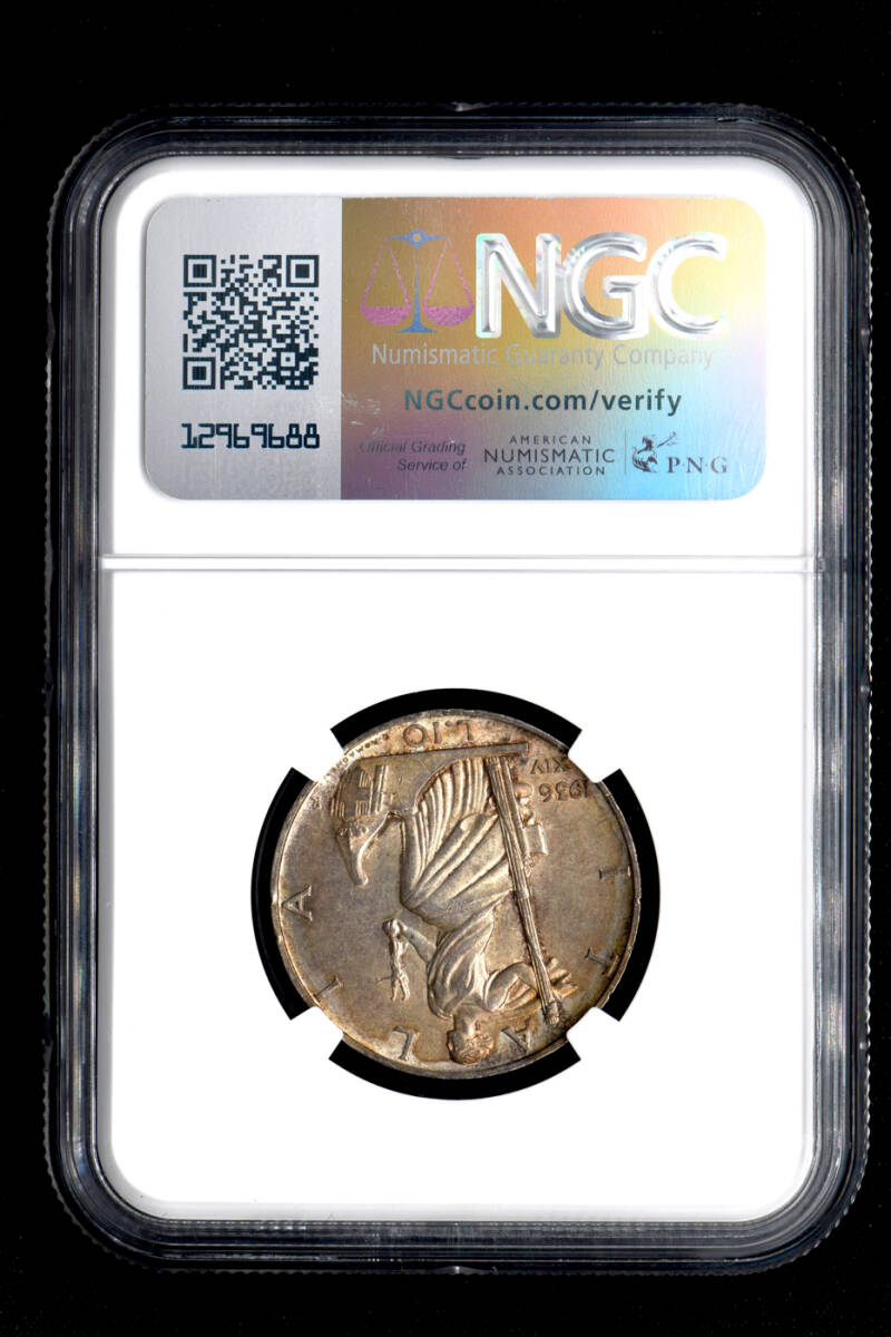 ☆日終 【NGC MS63 希少品】1936R イタリア 10L銀貨 未使用 //世界