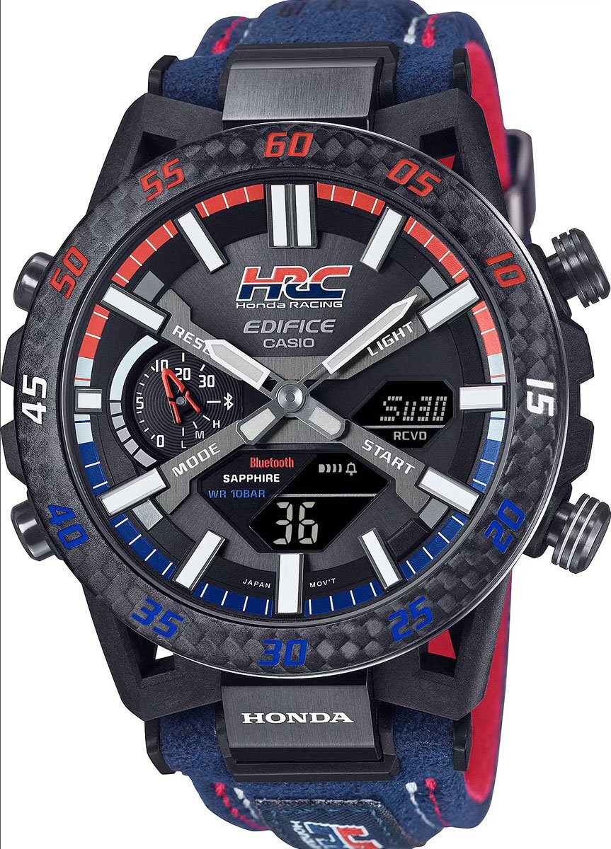 公式ホンダHONDAレーシング HRC限定モデル Wネーム カーボンファイバー 新品1円 カシオEDIFICE スマホ連動 ソーラー クロノグラフ 100m防水_2