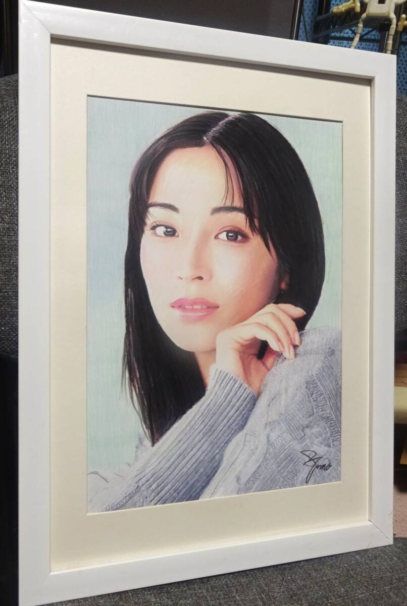 作品4384』S.Tomo氏直筆色鉛筆画 超美品 美人画 新品額装(鉛筆画、木炭