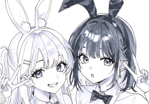 手描きイラスト ケント紙 コピック モノクロ かわいい アナログ 創作