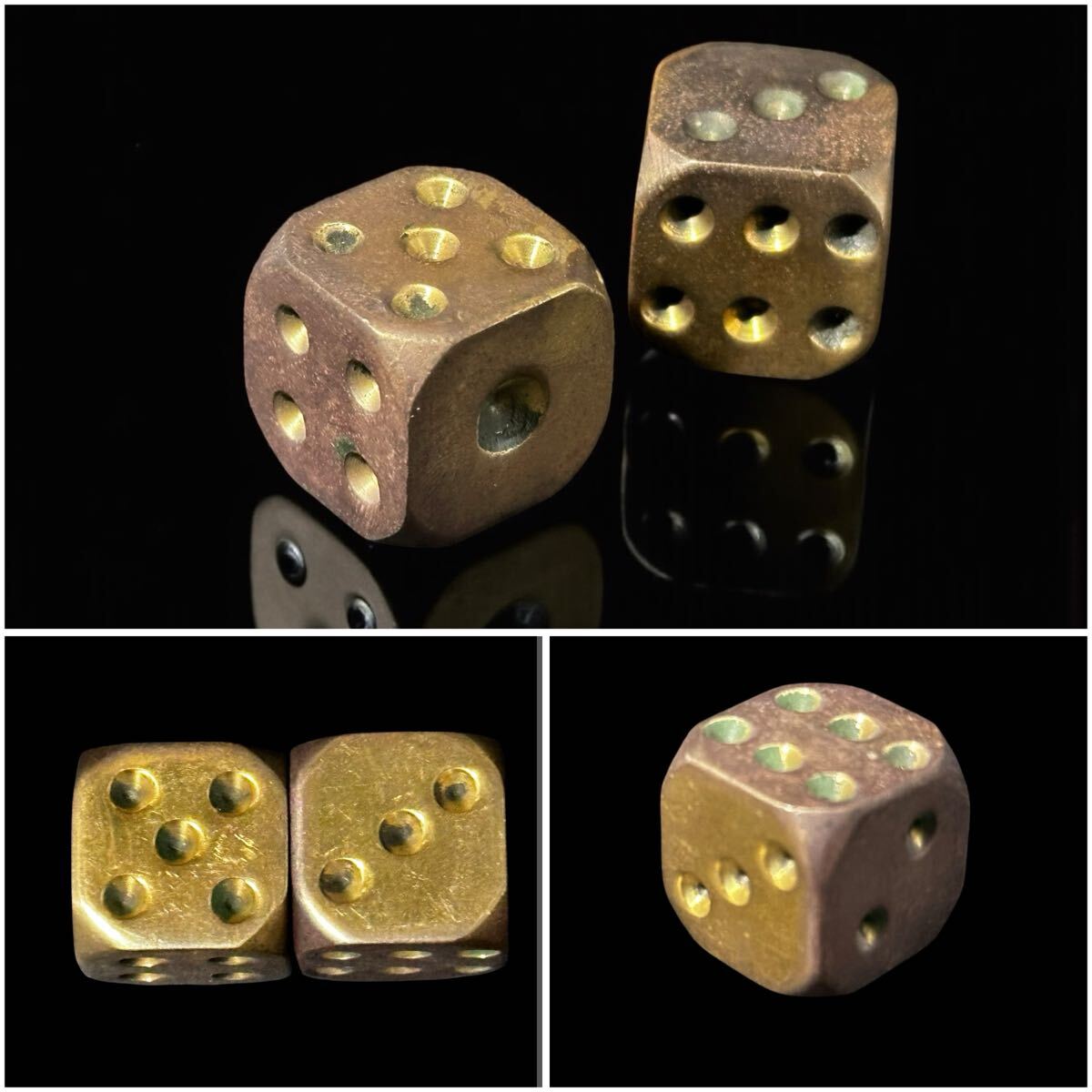 真鍮 6面ダイス 2個セット 金属工芸 玩具 サイコロ 重量計105g ヴィンテージ 雑貨 _1