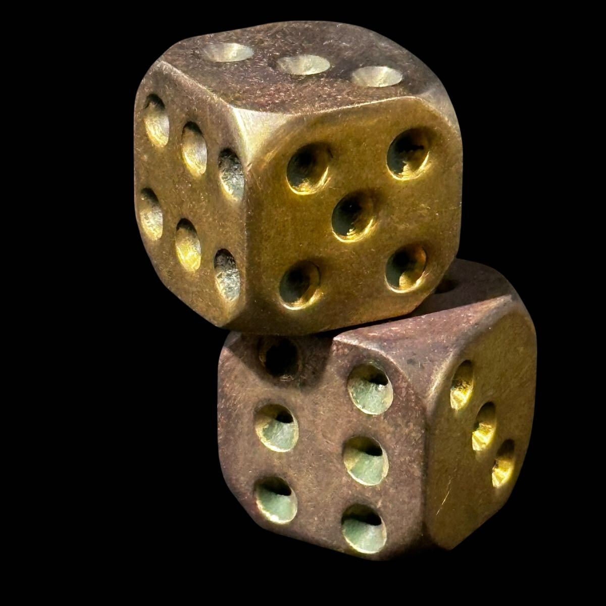 真鍮 6面ダイス 2個セット 金属工芸 玩具 サイコロ 重量計105g ヴィンテージ 雑貨 _3