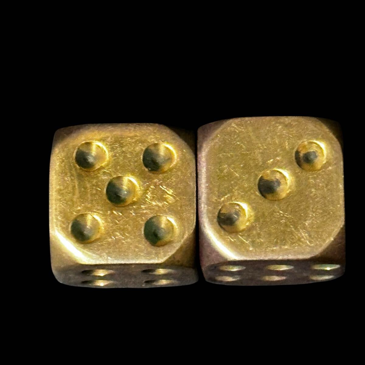 真鍮 6面ダイス 2個セット 金属工芸 玩具 サイコロ 重量計105g ヴィンテージ 雑貨 _5