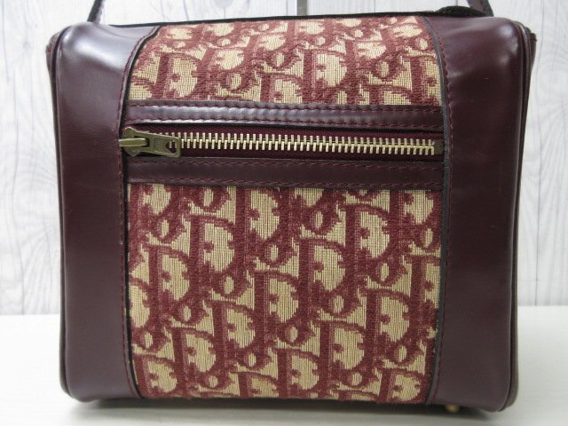 Christian Dior クリスチャン ディオール ヴィンテージ トロッター ロゴグラム ショルダー バッグ キャンバス×レザー ボルドー ...