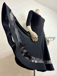 ★送料無料★【MERRY】 新品 社交ダンス 黒 ミディアム丈 短め ワンピース 2415 レッスン