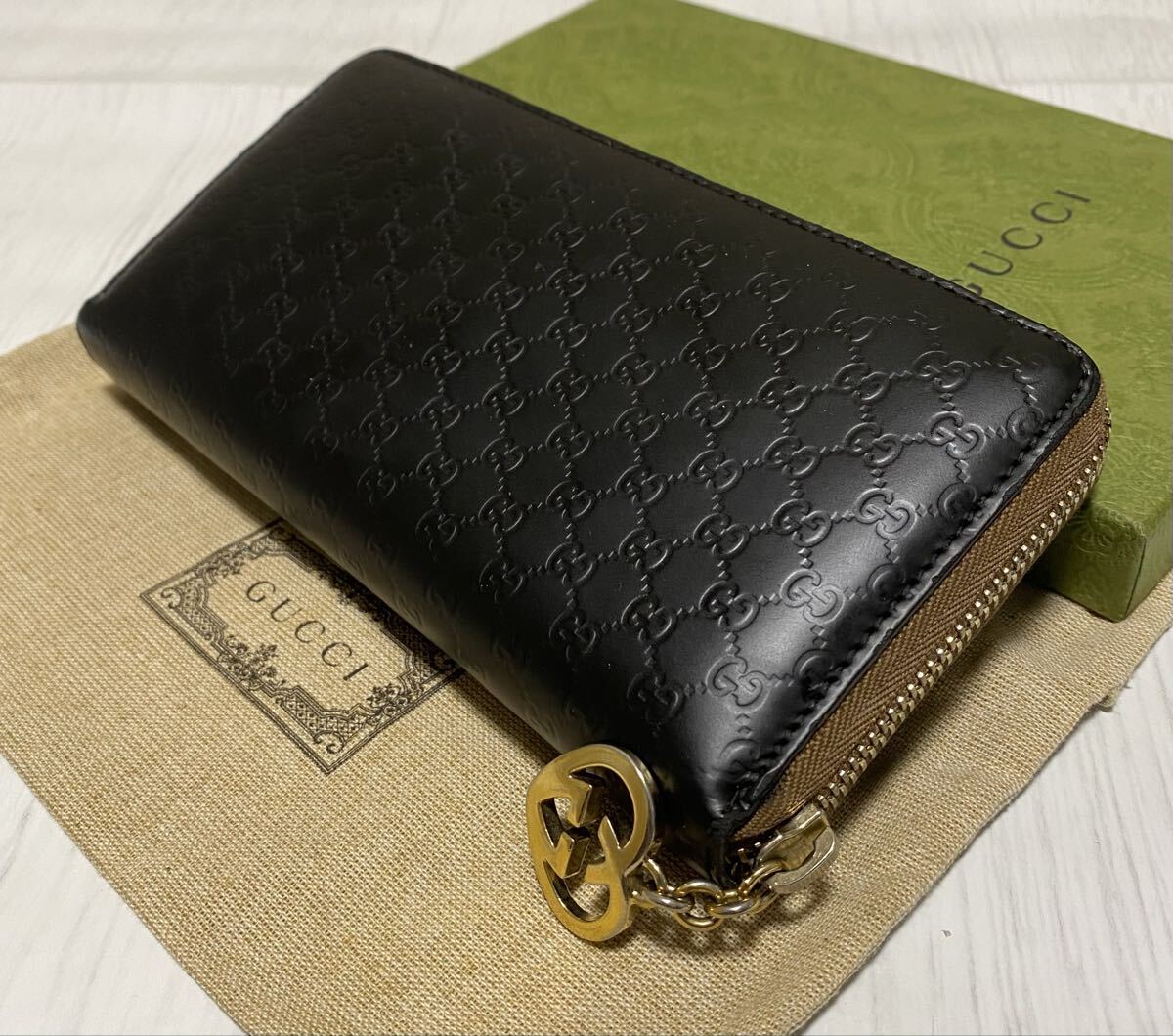 正規品／GUCCI/マイクロGGラウンドジップ長財布／シリアルナンバー 