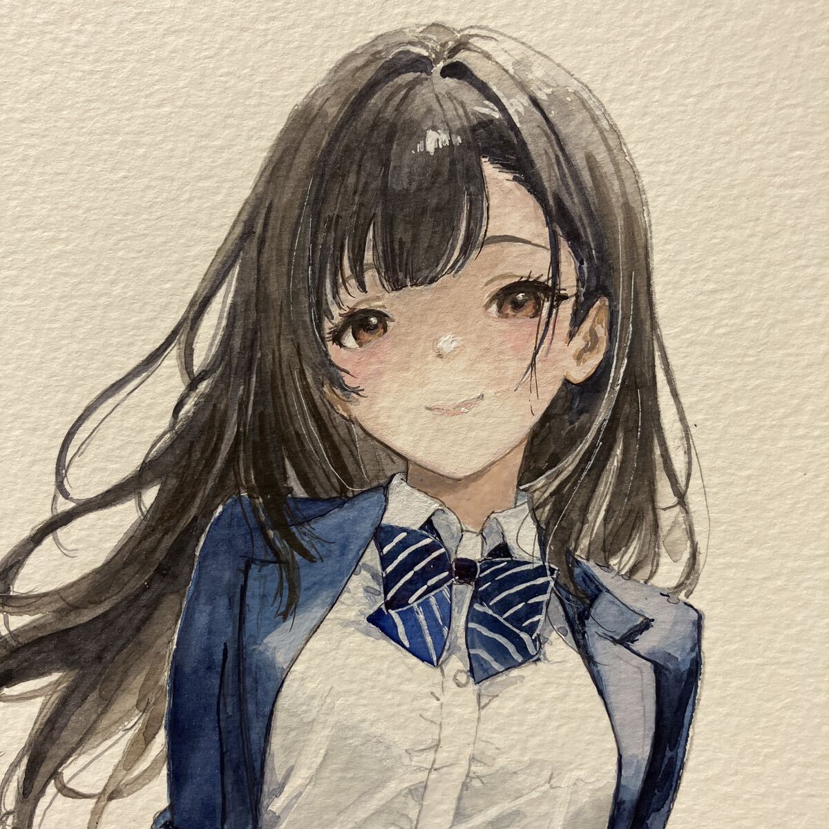 原画】【風のイタズラ】手描きイラスト 女の子 アナログ 創作 水彩画