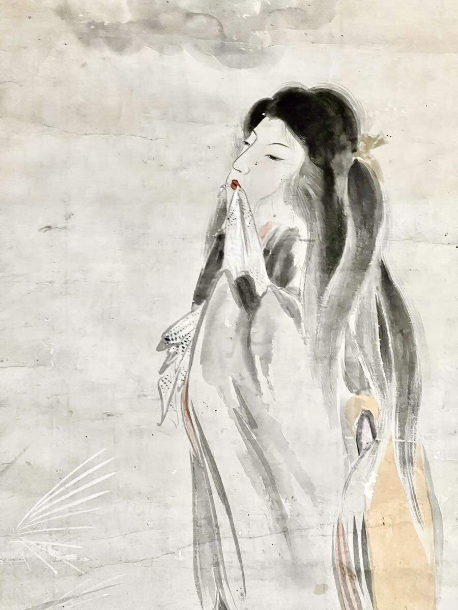 真作】【仙】円山応挙「幽霊図」紙本 肉筆 合箱 お化け 美人画 朧月